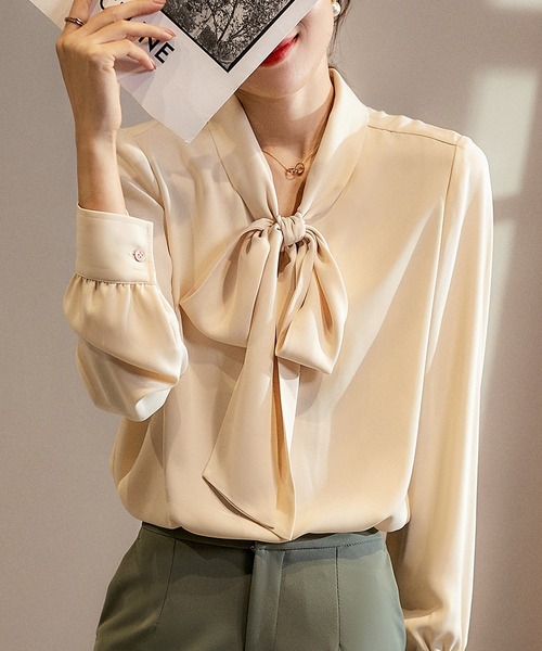 DAY CLOSET(デイ クローゼット)の「【ドラマ衣装提供】レディース アシメヘムボウタイブラウス(シャツ/ブラウス・レディース・ブラック/パープル/ホワイト/ミント/ベージュ・ONE SIZE)」の20枚目の写真