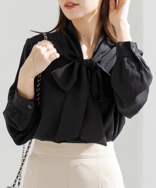 DAY CLOSET(デイ クローゼット)の「【ドラマ衣装提供】レディース アシメヘムボウタイブラウス(シャツ/ブラウス・レディース・ブラック/パープル/ホワイト/ミント/ベージュ・ONE SIZE)」の6枚目の写真