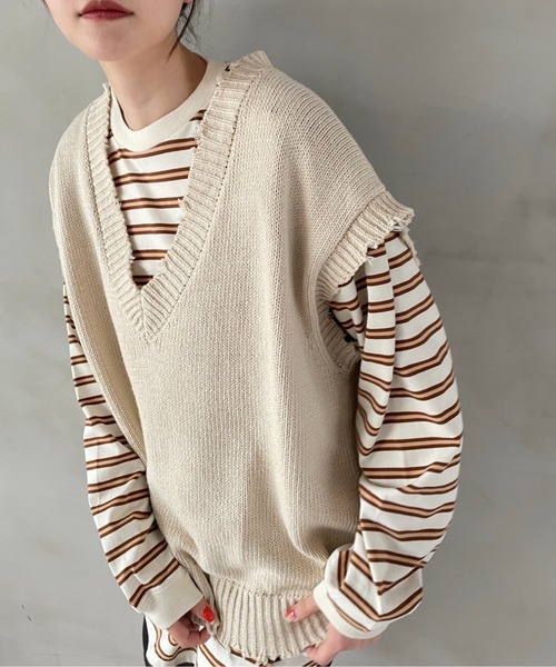 LOWRYS FARM(ローリーズファーム)の「クラッシュベスト 270836(ベスト・レディース・ブラック/オレンジ/アイボリー・FREE)」の2枚目の写真