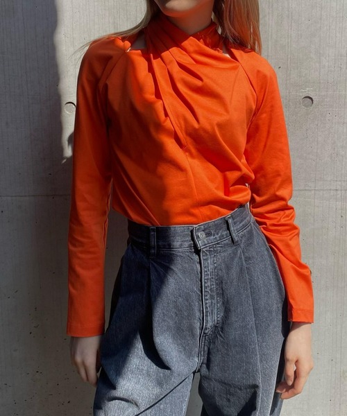 LE CIEL BLEU（ルシェルブルー）の「タイネックトップ / Tie Neck Top（Tシャツ/カットソー・レディース・ブラック/オレンジ・36）」の16枚目の写真