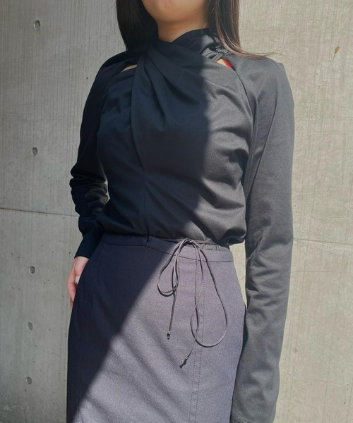 LE CIEL BLEU（ルシェルブルー）の「タイネックトップ / Tie Neck Top（Tシャツ/カットソー・レディース・ブラック/オレンジ・36）」の17枚目の写真