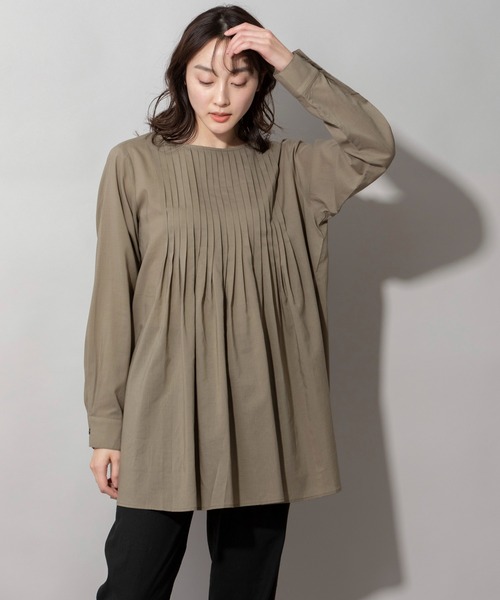 Munich(ミューニック)の「60sテンセルコットンローンタックブラウス(シャツ/ブラウス・レディース・ネイビー/カーキ/ライトベージュ・FREE)」の2枚目の写真
