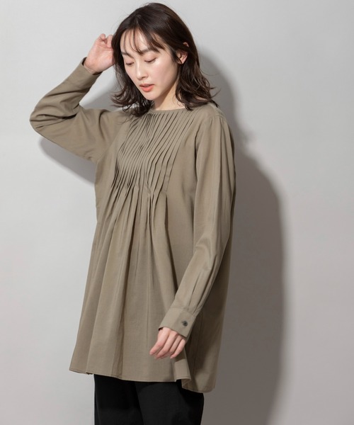 Munich(ミューニック)の「60sテンセルコットンローンタックブラウス(シャツ/ブラウス・レディース・ネイビー/カーキ/ライトベージュ・FREE)」の17枚目の写真