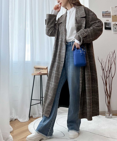 classicalelf（クラシカルエルフ）の「チェック柄LOVER。レトロチェック柄ロング丈ダブルコート（チェスターコート・レディース・ブラウン/グレー・SMALL/MEDIUM/LARGE/X-LARGE）」の19枚目の写真