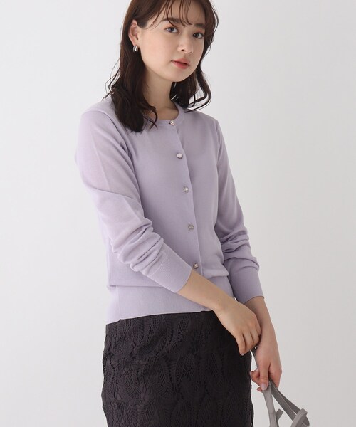 index(インデックス)の「◆コットンアセテート丸首多ボタンカーディガン【WEB限定アイテム】(カーディガン/ボレロ・レディース・ライトグレー/ブラック/パープル/ネイビー/グリーン/ホワイト系・40/38/42/36)」の6枚目の写真