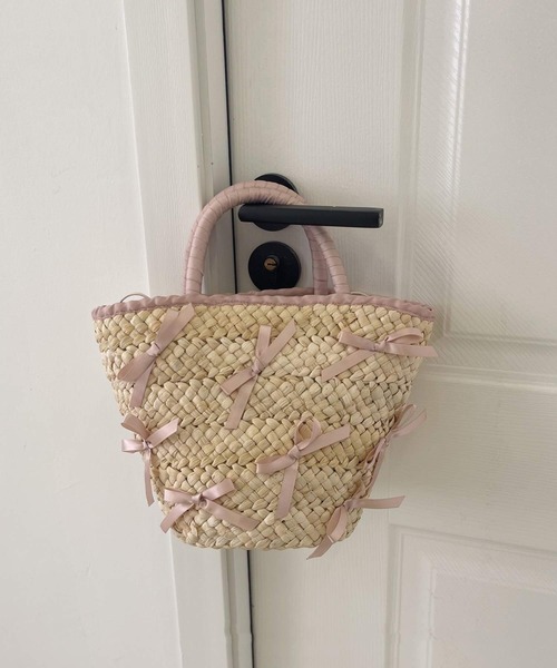 shopnikoniko(ショップニコニコ)の「リボン バスケット かごバッグ ミニ トートバッグ バレエコア(かごバッグ・レディース・ブラック/ピンク/ブルー・フリー)」の3枚目の写真