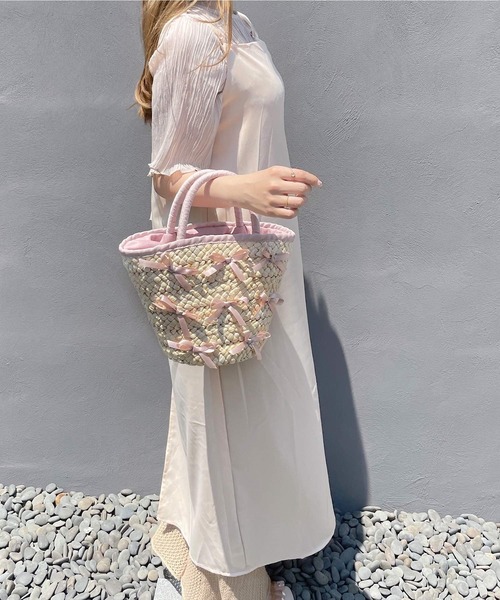 shopnikoniko(ショップニコニコ)の「リボン バスケット かごバッグ ミニ トートバッグ バレエコア(かごバッグ・レディース・ブラック/ピンク/ブルー・フリー)」の7枚目の写真