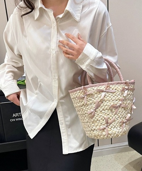 セール】リボン バスケット かごバッグ ミニ トートバッグ バレエコア