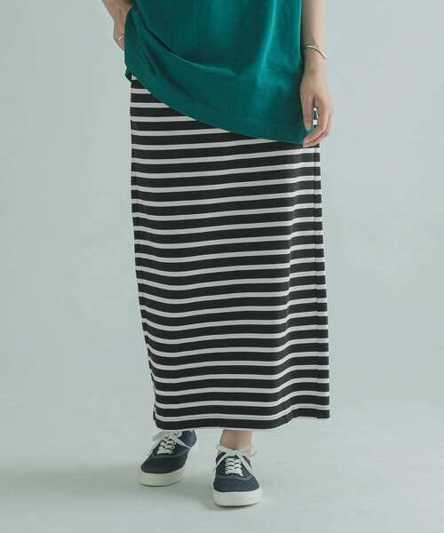 FORK&SPOON(フォークアンドスプーン)の「FORK&SPOON カットソーボーダースカート(スカート・レディース・ブラック系その他/ホワイト系その他・1/2)」の1枚目の写真