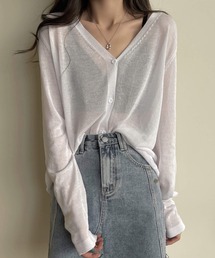 shopnikoniko | カーディガン 秋冬 薄手 長袖 シアー ロング Vネック シアーカーディガン(カーディガン/ボレロ)