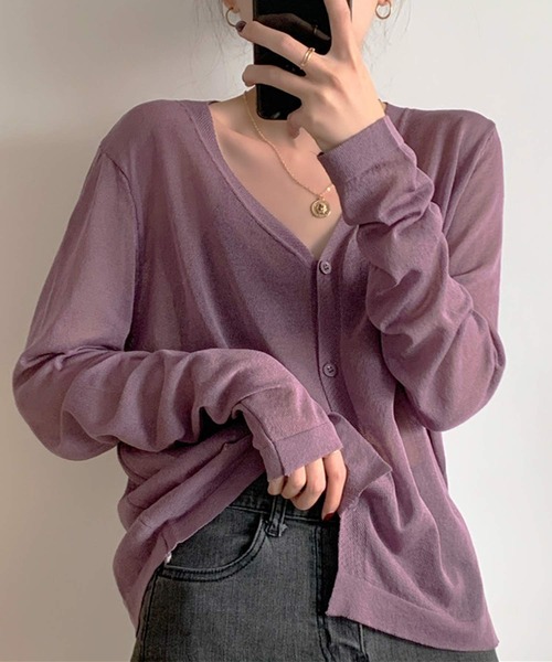 shopnikoniko（ショップニコニコ）の「カーディガン 秋冬 薄手 長袖 シアー ロング Vネック シアーカーディガン（カーディガン/ボレロ・レディース・ホワイト/ブラック/パープル/ピンク/ブルー・フリー）」の19枚目の写真