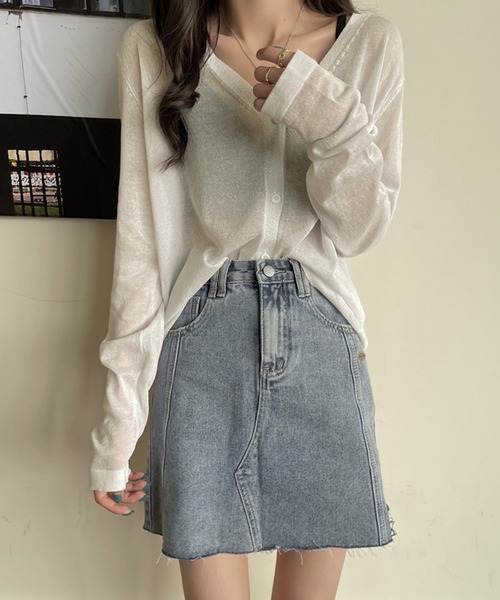 shopnikoniko（ショップニコニコ）の「カーディガン 秋冬 薄手 長袖 シアー ロング Vネック シアーカーディガン（カーディガン/ボレロ・レディース・ホワイト/ブラック/パープル/ピンク/ブルー・フリー）」の15枚目の写真