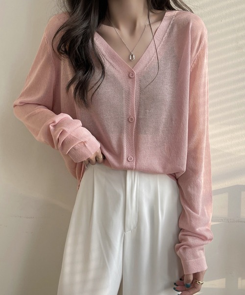 shopnikoniko（ショップニコニコ）の「カーディガン 秋冬 薄手 長袖 シアー ロング Vネック シアーカーディガン（カーディガン/ボレロ・レディース・ホワイト/ブラック/パープル/ピンク/ブルー・フリー）」の19枚目の写真
