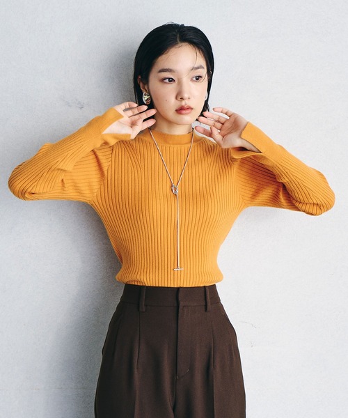 VIS(ビス)の「【吸湿発熱・エコベロ】リブ切替ハイネックニットプルオーバー【sustainable】(ニット/セーター・レディース・ブラック/オレンジ/ピンク/キナリ/ダークグリーン/グレー/イエロー系その他・FREE)」の22枚目の写真