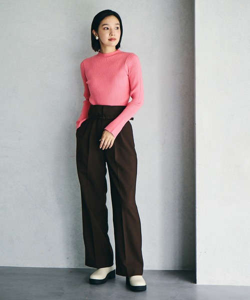 VIS(ビス)の「【吸湿発熱・エコベロ】リブ切替ハイネックニットプルオーバー【sustainable】(ニット/セーター・レディース・ブラック/オレンジ/ピンク/キナリ/ダークグリーン/グレー/イエロー系その他・FREE)」の20枚目の写真