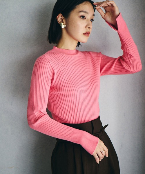 VIS(ビス)の「【吸湿発熱・エコベロ】リブ切替ハイネックニットプルオーバー【sustainable】(ニット/セーター・レディース・ブラック/オレンジ/ピンク/キナリ/ダークグリーン/グレー/イエロー系その他・FREE)」の9枚目の写真