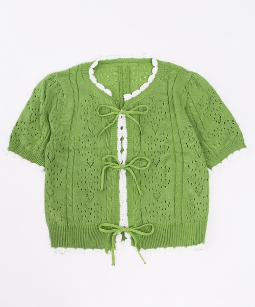 PHILLY（フィリー）の「カギ編みリボン半袖カーディガン（カーディガン/ボレロ・レディース・ホワイト/ブラック/グリーン・FREE）」の21枚目の写真