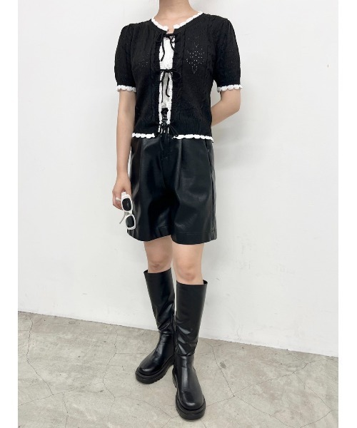 PHILLY（フィリー）の「カギ編みリボン半袖カーディガン（カーディガン/ボレロ・レディース・ホワイト/ブラック/グリーン・FREE）」の8枚目の写真