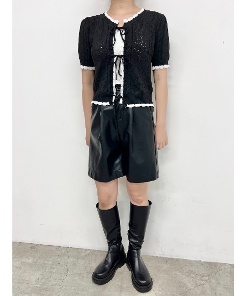 PHILLY（フィリー）の「カギ編みリボン半袖カーディガン（カーディガン/ボレロ・レディース・ホワイト/ブラック/グリーン・FREE）」の9枚目の写真