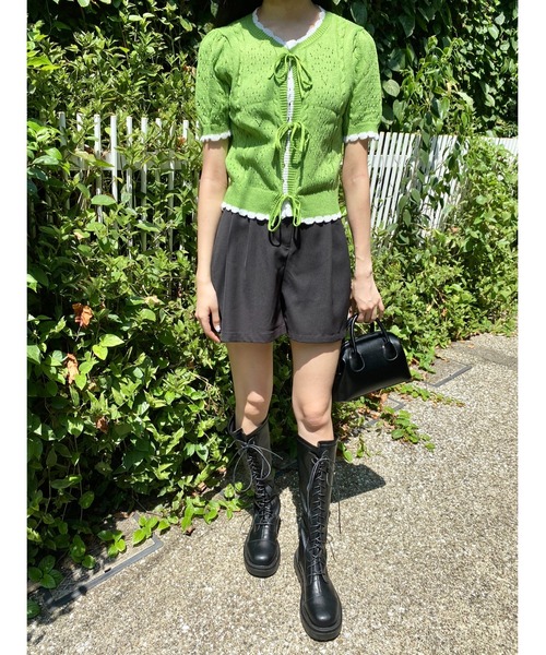 PHILLY（フィリー）の「カギ編みリボン半袖カーディガン（カーディガン/ボレロ・レディース・ホワイト/ブラック/グリーン・FREE）」の15枚目の写真