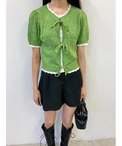 PHILLY（フィリー）の「カギ編みリボン半袖カーディガン（カーディガン/ボレロ・レディース・ホワイト/ブラック/グリーン・FREE）」の17枚目の写真