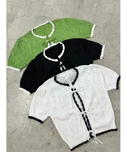 PHILLY（フィリー）の「カギ編みリボン半袖カーディガン（カーディガン/ボレロ・レディース・ホワイト/ブラック/グリーン・FREE）」の18枚目の写真