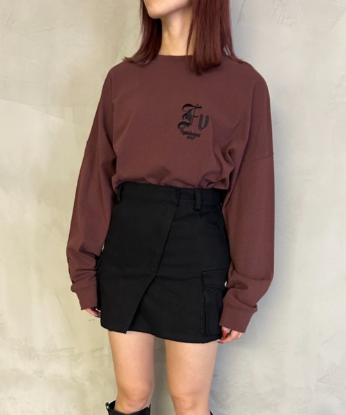 FIG&VIPER（フィグアンドバイパー）の「オーバーサイズロゴ刺繍ロンT（Tシャツ/カットソー・レディース・ホワイト/ブラック/ブラウン・FREE）」の3枚目の写真