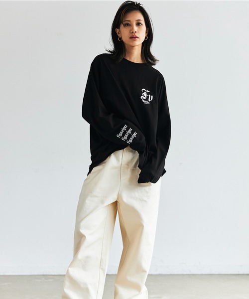 セール】オーバーサイズロゴ刺繍ロンT（Tシャツ/カットソー