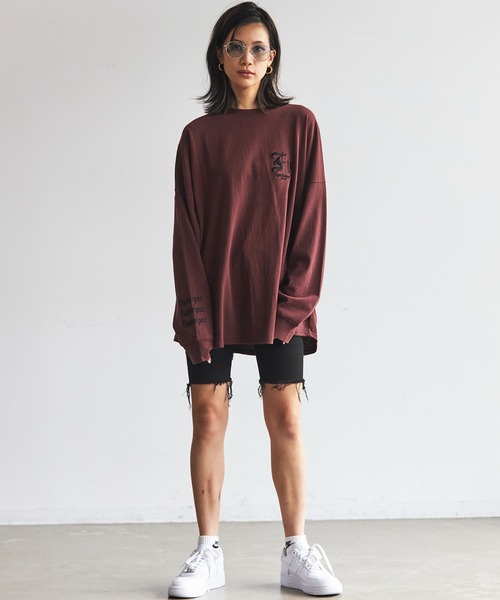 セール】オーバーサイズロゴ刺繍ロンT（Tシャツ/カットソー