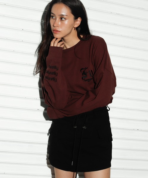セール】オーバーサイズロゴ刺繍ロンT（Tシャツ/カットソー