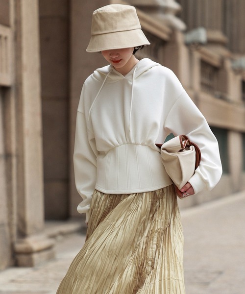 SAISON DE PAPILLON（セゾンドパピヨン）の「ハイウエスト切り替えガーリーポンチパーカー（パーカー・レディース・グレー/ブラック/ホワイト/ベージュ・M/L）」の19枚目の写真