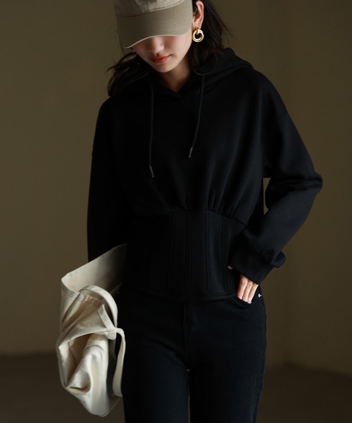 SAISON DE PAPILLON（セゾンドパピヨン）の「ハイウエスト切り替えガーリーポンチパーカー（パーカー・レディース・グレー/ブラック/ホワイト/ベージュ・M/L）」の6枚目の写真