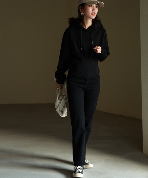 SAISON DE PAPILLON（セゾンドパピヨン）の「ハイウエスト切り替えガーリーポンチパーカー（パーカー・レディース・グレー/ブラック/ホワイト/ベージュ・M/L）」の11枚目の写真