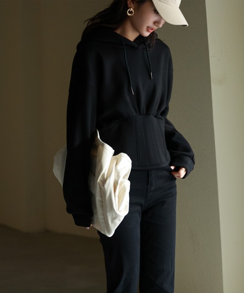 SAISON DE PAPILLON（セゾンドパピヨン）の「ハイウエスト切り替えガーリーポンチパーカー（パーカー・レディース・グレー/ブラック/ホワイト/ベージュ・M/L）」の20枚目の写真