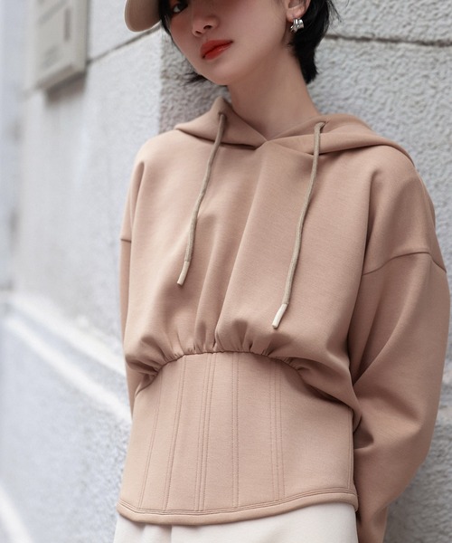 SAISON DE PAPILLON（セゾンドパピヨン）の「ハイウエスト切り替えガーリーポンチパーカー（パーカー・レディース・グレー/ブラック/ホワイト/ベージュ・M/L）」の17枚目の写真