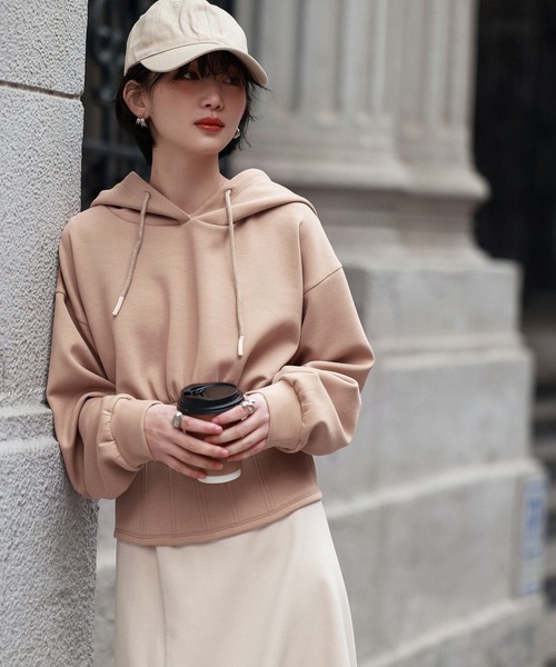 SAISON DE PAPILLON（セゾンドパピヨン）の「ハイウエスト切り替えガーリーポンチパーカー（パーカー・レディース・グレー/ブラック/ホワイト/ベージュ・M/L）」の8枚目の写真