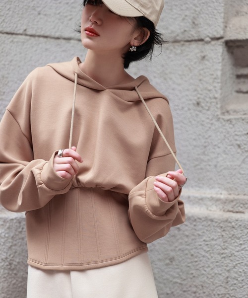 SAISON DE PAPILLON（セゾンドパピヨン）の「ハイウエスト切り替えガーリーポンチパーカー（パーカー・レディース・グレー/ブラック/ホワイト/ベージュ・M/L）」の13枚目の写真