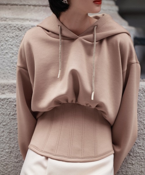 SAISON DE PAPILLON（セゾンドパピヨン）の「ハイウエスト切り替えガーリーポンチパーカー（パーカー・レディース・グレー/ブラック/ホワイト/ベージュ・M/L）」の22枚目の写真