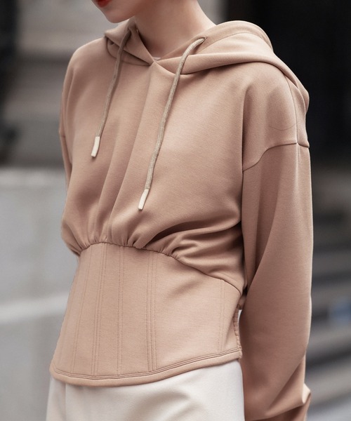 SAISON DE PAPILLON（セゾンドパピヨン）の「ハイウエスト切り替えガーリーポンチパーカー（パーカー・レディース・グレー/ブラック/ホワイト/ベージュ・M/L）」の18枚目の写真