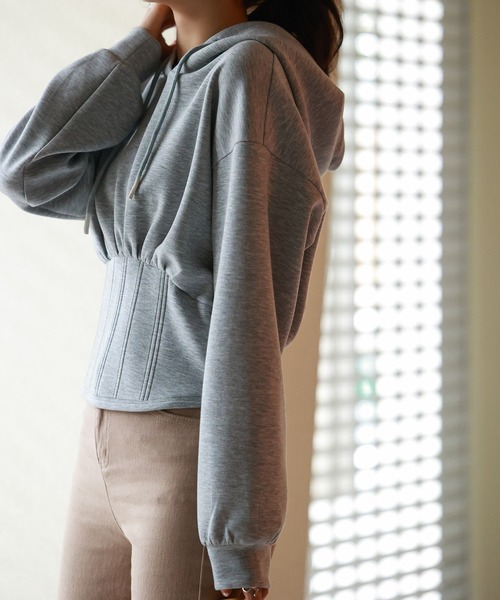 SAISON DE PAPILLON（セゾンドパピヨン）の「ハイウエスト切り替えガーリーポンチパーカー（パーカー・レディース・グレー/ブラック/ホワイト/ベージュ・M/L）」の7枚目の写真