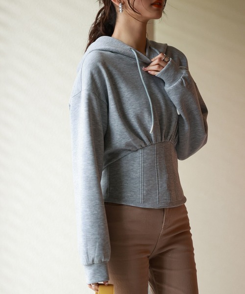 SAISON DE PAPILLON（セゾンドパピヨン）の「ハイウエスト切り替えガーリーポンチパーカー（パーカー・レディース・グレー/ブラック/ホワイト/ベージュ・M/L）」の12枚目の写真