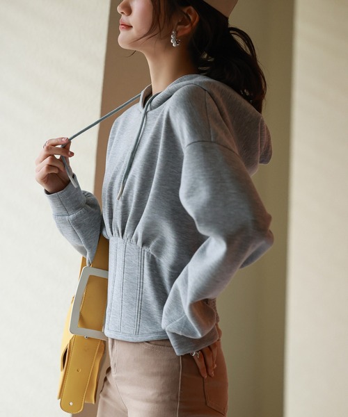 SAISON DE PAPILLON（セゾンドパピヨン）の「ハイウエスト切り替えガーリーポンチパーカー（パーカー・レディース・グレー/ブラック/ホワイト/ベージュ・M/L）」の21枚目の写真