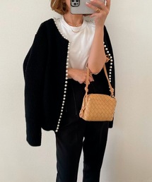 パール畦編みニットカーディガン