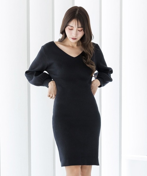 Julia Boutique(ジュリアブティック)の「ミディアム丈・バルーンスリーブタイトニットワンピース/22547(ワンピース・レディース・ブラック/ベージュ/オフホワイト/ピンク/モカ/ピンク系・MEDIUM)」の10枚目の写真