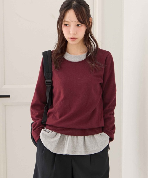 CHAN ME(チャンミ)の「カシミヤタッチクルーネックニット(ニット/セーター・レディース・ベージュ/チャコール/コーラル/レッド/アイボリー/ブラック/ブルー/ホワイト×ブラック/オレンジ/グレー/グリーン/ホワイト系その他/ホワイト/ラベンダー・X-LARGE/MEDIUM/LARGE)」の1枚目の写真