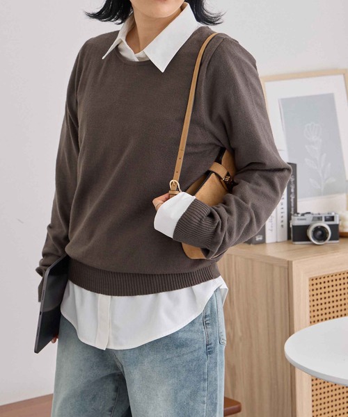 CHAN ME(チャンミ)の「カシミヤタッチクルーネックニット(ニット/セーター・レディース・ベージュ/チャコール/コーラル/レッド/アイボリー/ブラック/ブルー/ホワイト×ブラック/オレンジ/グレー/グリーン/ホワイト系その他/ホワイト/ラベンダー・X-LARGE/MEDIUM/LARGE)」の18枚目の写真
