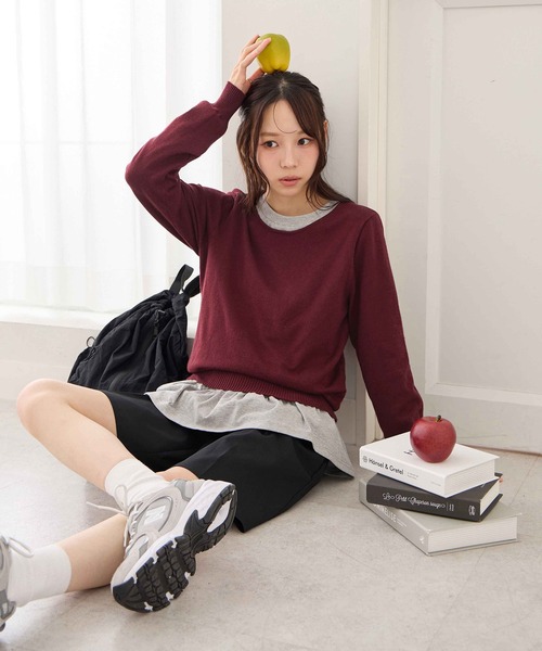 CHAN ME(チャンミ)の「カシミヤタッチクルーネックニット(ニット/セーター・レディース・ベージュ/チャコール/コーラル/レッド/アイボリー/ブラック/ブルー/ホワイト×ブラック/オレンジ/グレー/グリーン/ホワイト系その他/ホワイト/ラベンダー・X-LARGE/MEDIUM/LARGE)」の16枚目の写真
