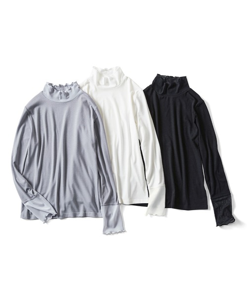 Live in comfort（リブインコンフォート）の「リブ　イン　コンフォート　華やぎも目隠しも同時にかなえる！　やわらかチュール遣いのインナートップス（Tシャツ/カットソー・レディース・オフホワイト/ブラック/ライトグレー・LARGE/X-LARGE/MEDIUM/XX-LARGE/XXX-LARGE/SMALL）」の8枚目の写真