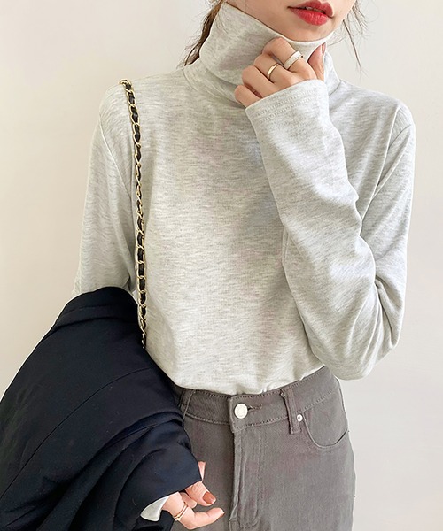 Girly Doll(ガーリードール)の「ハイネックプルオーバー(Tシャツ/カットソー・レディース・ベージュ/グリーン/ダークグレー/キャメル/ホワイト/ライトグレー/ブラック・FREE)」の3枚目の写真