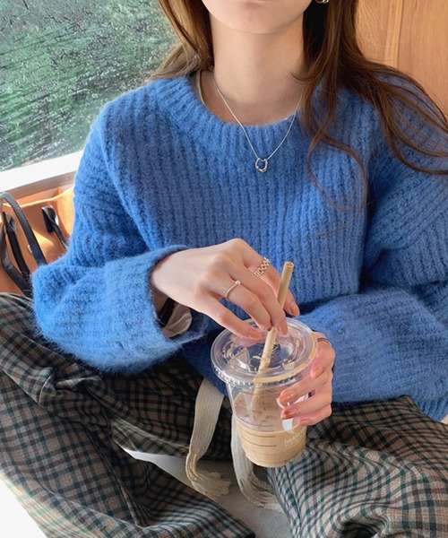 VitaFelice（ヴィータフェリーチェ）の「ざっくり編みボリュームカラーニット（ニット/セーター・レディース・イエロー/ブルー・FREE）」の7枚目の写真